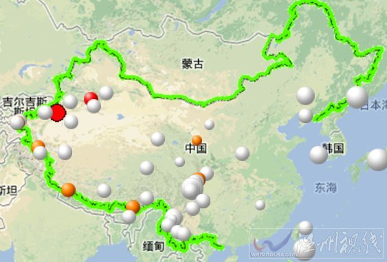 阿克蘇市和烏什縣地震震中位置