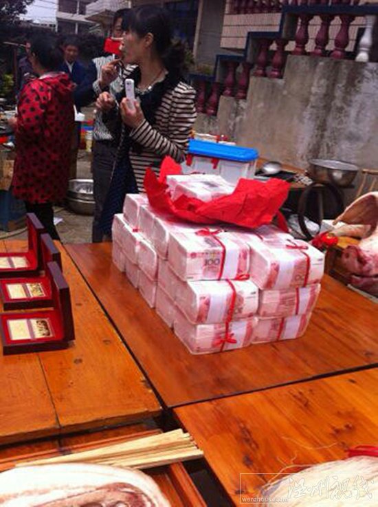 浙江臺(tái)州土豪娶媳婦 聘禮600多萬現(xiàn)金288萬