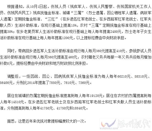 優撫對象撫恤提高