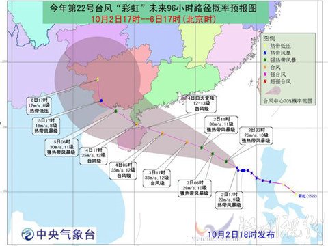 臺風彩虹什么時候登陸