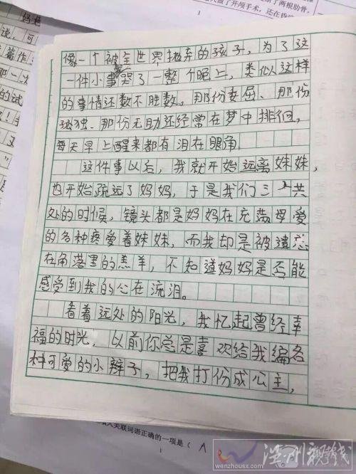 南京五年級女生寫心酸作文
