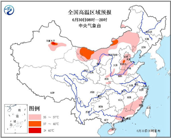 今天到明天全國高溫區(qū)域預警