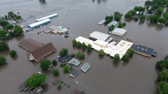 2024年6月22日美國愛荷華州羅克谷因強降雨而被洪水淹沒的地區。
